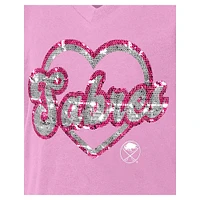 Girl's Youth New Era  Pink Buffalo Sabres Flip Sequin V-Neck T-Shirt