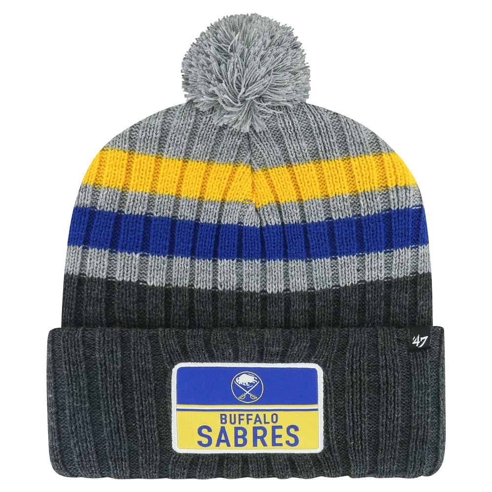 Bonnet en tricot à revers et pompon '47 Grey Buffalo Sabres Stack Patch pour hommes