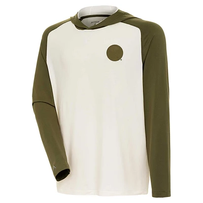 Men's Antigua Cream/Olive Buffalo Sabres Intrepid Sand Raglan Long Sleeve Hoodie T-Shirt