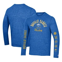 Men's Champion Heather Royal Buffalo Sabres Multi-Logo Tri-Blend Long Sleeve T-Shirt