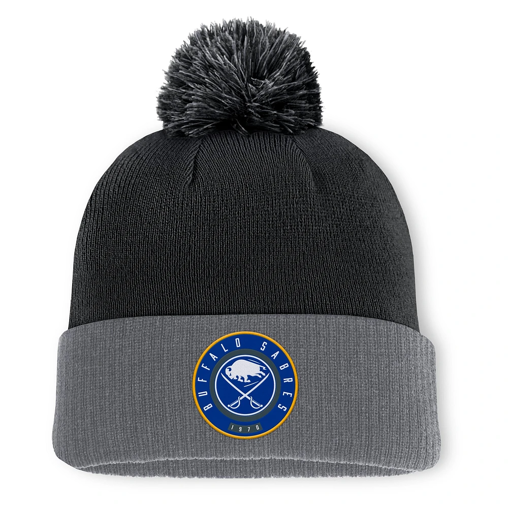 Bonnet en tricot à revers avec pompon Fanatics Black Buffalo Sabres pour hommes