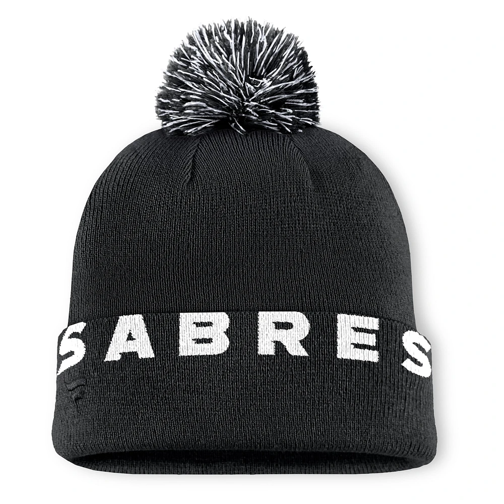Men's Fanatics Black Buffalo Sabres High Stick Cuffed Knit Hat with Pom