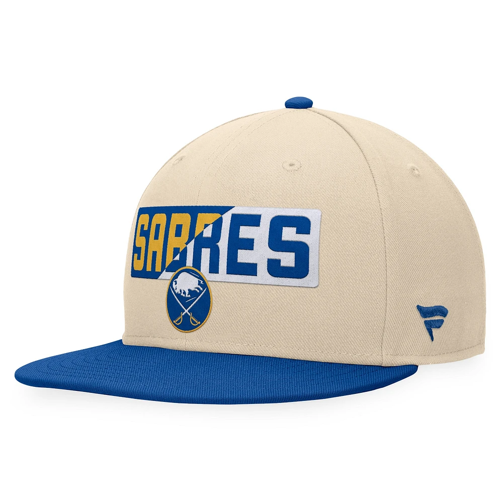 Casquette Snapback Goalaso Fanatics Crème/Royal Buffalo Sabres pour hommes