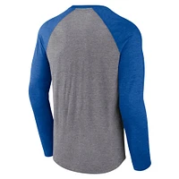 Men's Fanatics Heather Gray/Heather Royal Buffalo Sabres Goal Crease Raglan Tri-Blend Long Sleeve T-Shirt