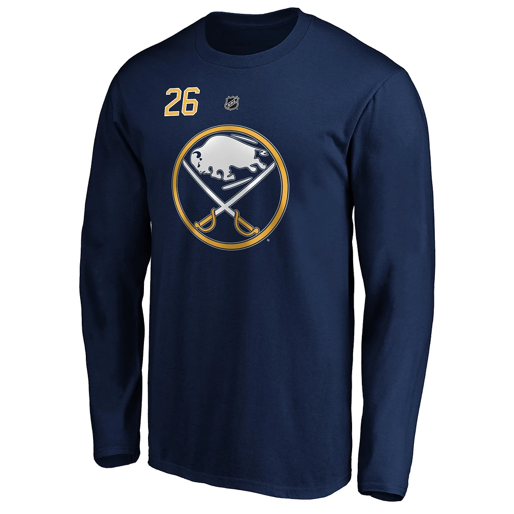 T-shirt Fanatics Rasmus Dahlin bleu marine pour homme, authentique, avec nom et numéro Stack, Buffalo Sabres