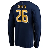 T-shirt Fanatics Rasmus Dahlin bleu marine pour homme, authentique, avec nom et numéro Stack, Buffalo Sabres