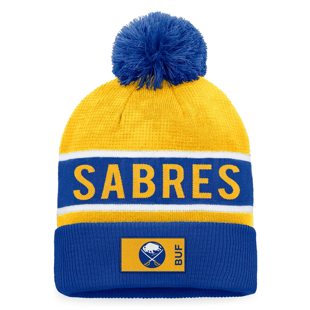 Bonnet en tricot à revers authentique Pro Rink des Sabres de Buffalo Royal/Or de marque Fanatics pour hommes avec pompon