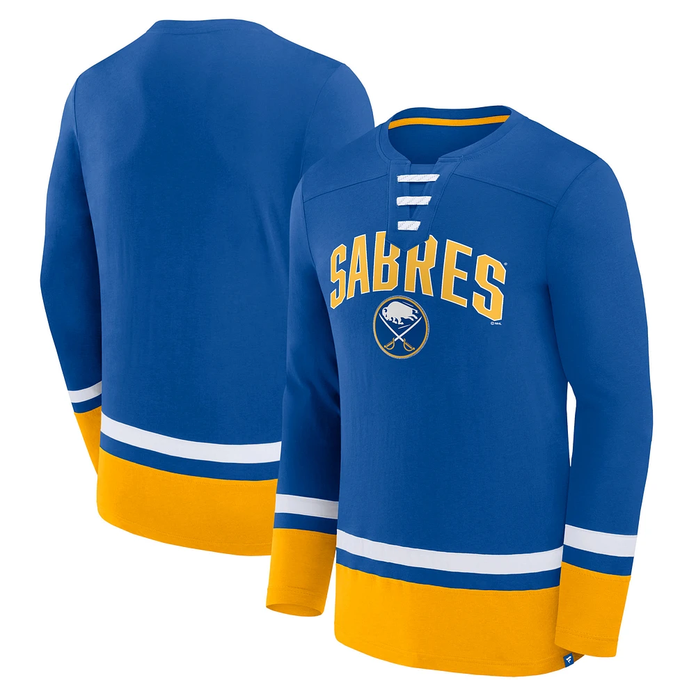 Men's Fanatics Royal Buffalo Sabres Back Pass Lace-Up Long Sleeve T-Shirt