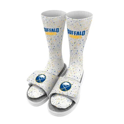 Buffalo Sabres ISlide Speckle Socks & Slide Sandals Bundle - White