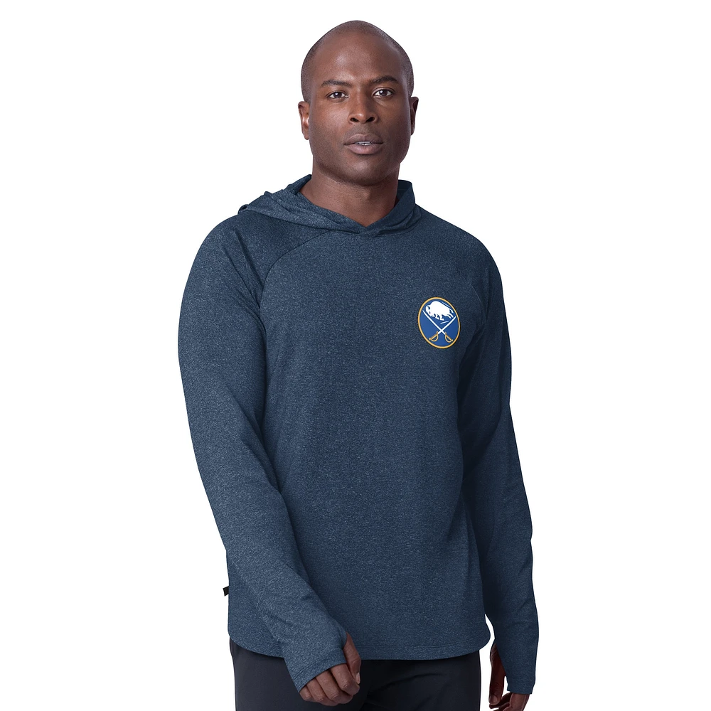 T-shirt à capuche manches longues raglan MSX by Michael Strahan bleu marine Buffalo Sabres Fast Track pour homme