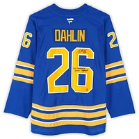 Maillot premium Royal Fanatics autographié par Rasmus Dahlin des Buffalo Sabres avec inscription « First Fanatics Jersey Signed » - Édition limitée n° 1/1