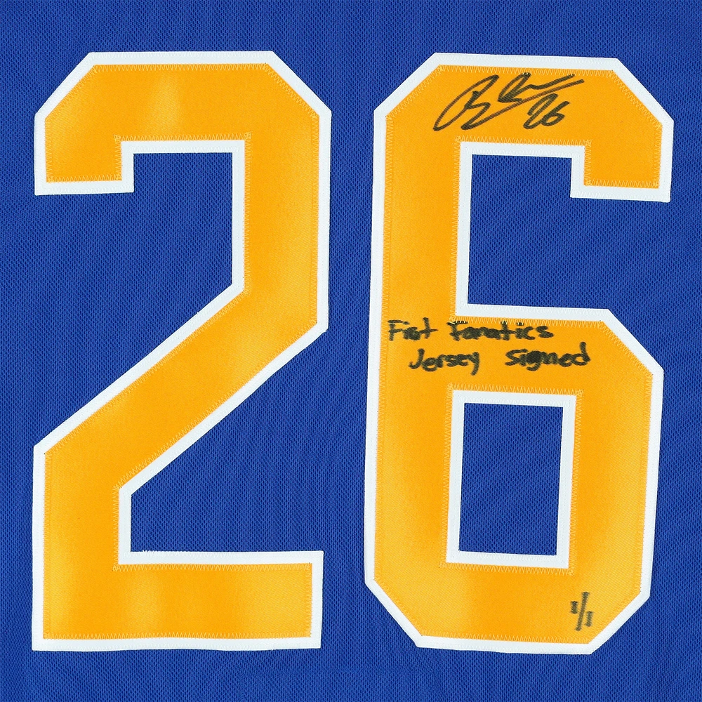 Maillot premium Royal Fanatics autographié par Rasmus Dahlin des Buffalo Sabres avec inscription « First Fanatics Jersey Signed » - Édition limitée n° 1/1