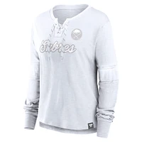 T-shirt à manches longues lacets pour femmes Fanatics White Buffalo Sabres Out