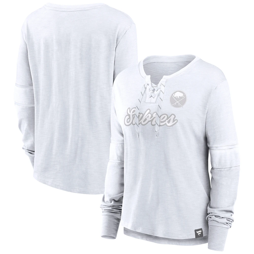 T-shirt à manches longues lacets pour femmes Fanatics White Buffalo Sabres Out