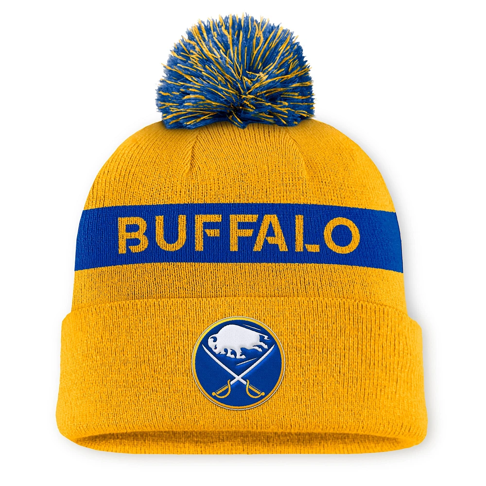 Bonnet en tricot à revers avec pompon authentique Pro Rink Fanatics Gold/Royal Buffalo Sabres pour femme