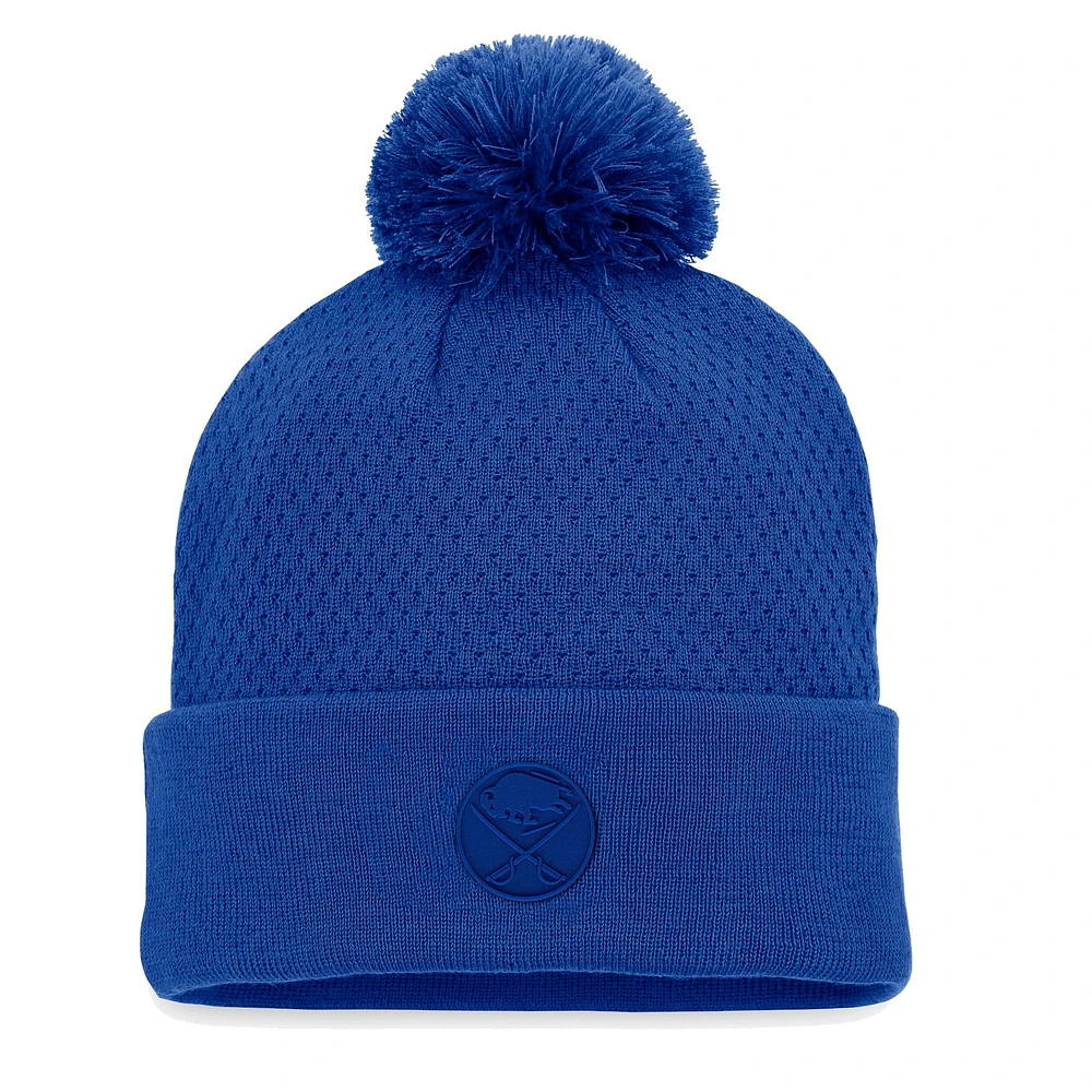 Bonnet en tricot à revers authentique Pro Road Fanatics Royal Buffalo Sabres pour femmes avec pompon