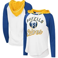 Women's G-III Sports by Carl Banks White/Royal Buffalo Sabres MVP Raglan Lightweight Hooded T-Shirt