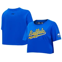 Women's Pro Standard Royal Buffalo Sabres Boxy Script Tail Cropped T-Shirt