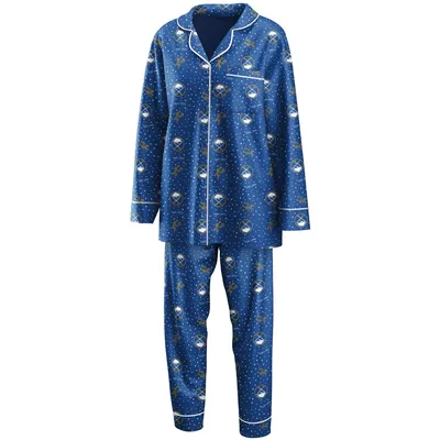 Buffalo Sabres WEAR by Erin Andrews Women's Long Sleeve Button-Up Shirt & Pants Sleep Set - Royal