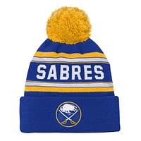 Bonnet en tricot à revers jacquard bleu Buffalo Sabres avec pompon pour jeunes