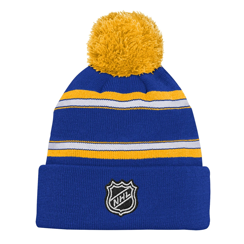 Bonnet en tricot à revers jacquard bleu Buffalo Sabres avec pompon pour jeunes