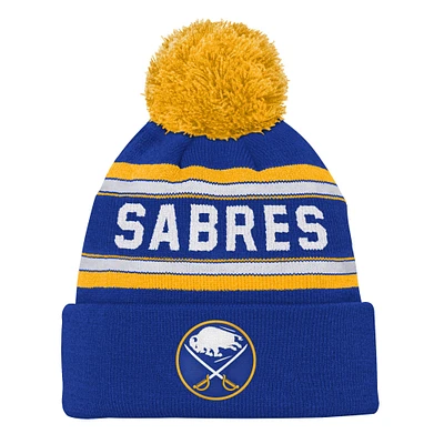 Bonnet en tricot à revers jacquard bleu Buffalo Sabres avec pompon pour jeunes