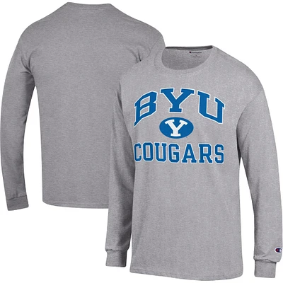 T-shirt à manches longues Champion Heather Grey BYU Cougars High Motor pour homme