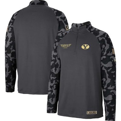 Men's Colosseum Charcoal BYU Cougars OHT Military Appreciation Long Range Raglan Quarter-Zip Jacket