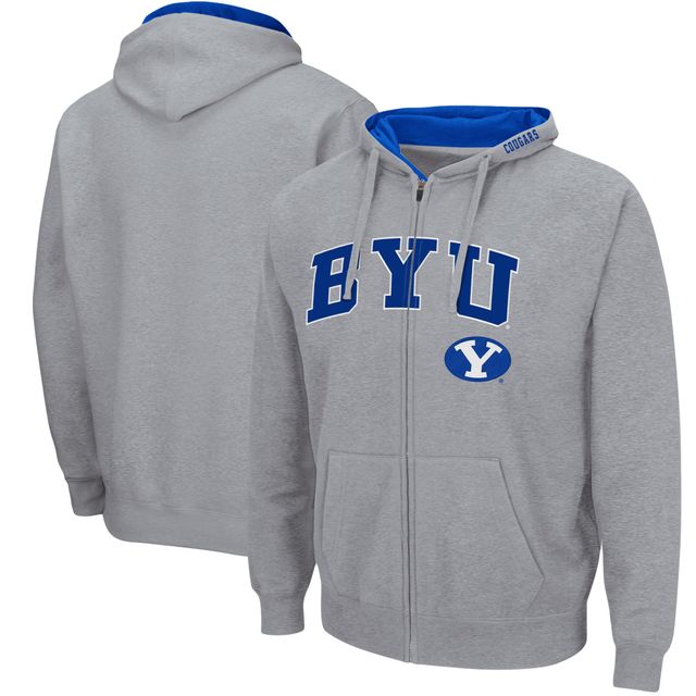 Sweat à capuche zippé complet Colosseum gris chiné BYU Cougars Arch & Logo pour homme