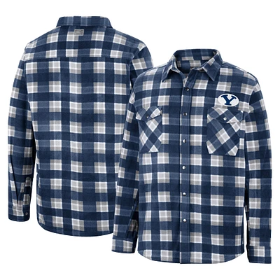 Men's Colosseum Navy/White BYU Cougars Ellis Plaid Full-Snap Shirt Jacket