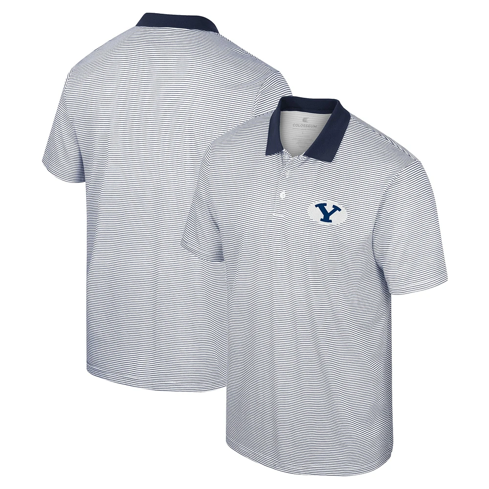 Men's Colosseum White/Navy BYU Cougars Print Stripe Polo