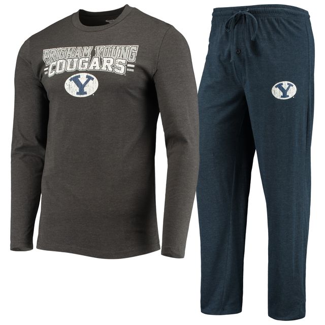 Concepts Sport Homme Bleu marine/anthracite chiné BYU Cougars Meter T-shirt à manches longues et pantalon Ensemble de nuit