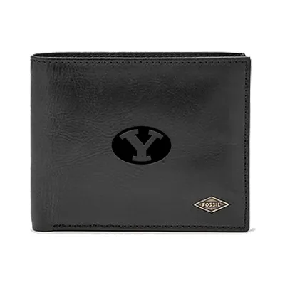 BYU Cougars Fossil Leather Ryan RFID Passcase Wallet - Black