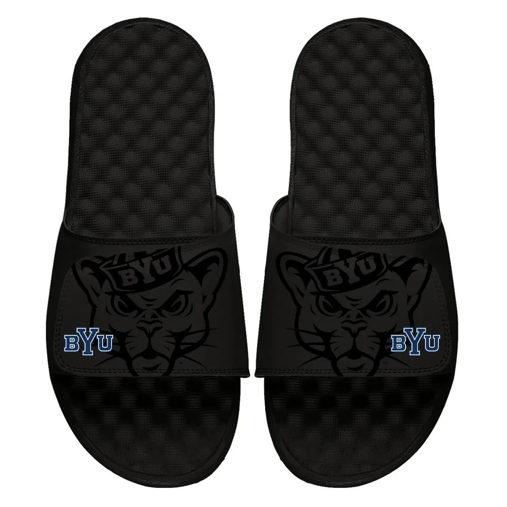 Youth ISlide White BYU Cougars Spray Paint Slide Sandals