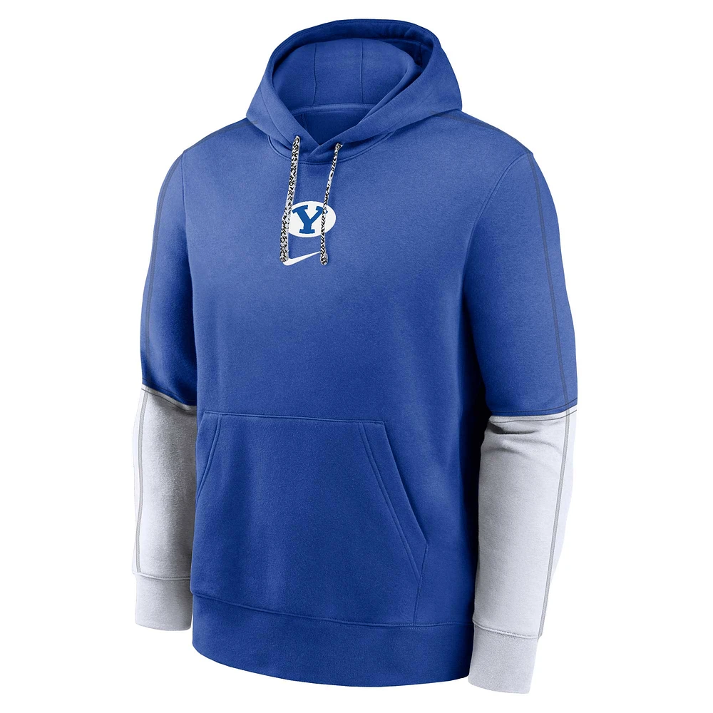 Men's Nike Royal BYU Cougars 2024 Sideline Club Fleece Pullover Hoodie
