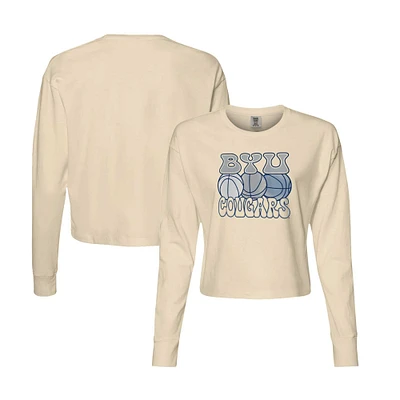 Women's Natural BYU Cougars Comfort Colors Basketball Cropped Long Sleeve T-Shirt