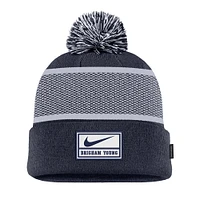 Youth Nike Navy BYU Cougars 2024 Sideline Peak Cuffed Knit Hat with Pom