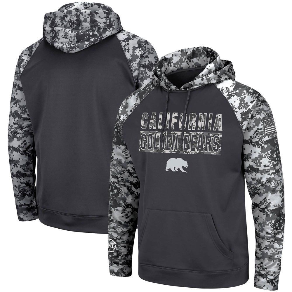 Men's Colosseum Charcoal Cal Bears OHT Military Appreciation Digital Camo Pullover Hoodie