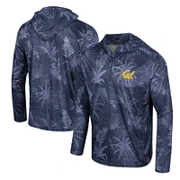 Men's Colosseum Navy Cal Bears Palms Printed Lightweight Quarter-Zip Hooded Top