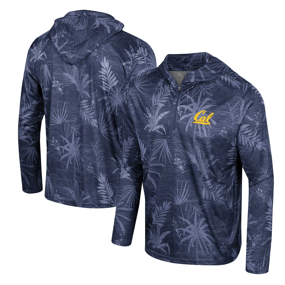 Men's Colosseum Navy Cal Bears Palms Printed Lightweight Quarter-Zip Hooded Top