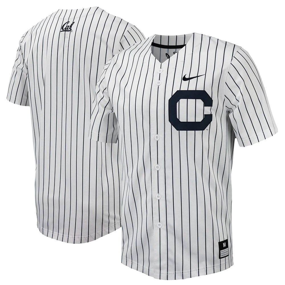 Maillot de baseball réplique à boutons complets Nike Cal Bears Pinstripe pour homme, blanc/bleu marine