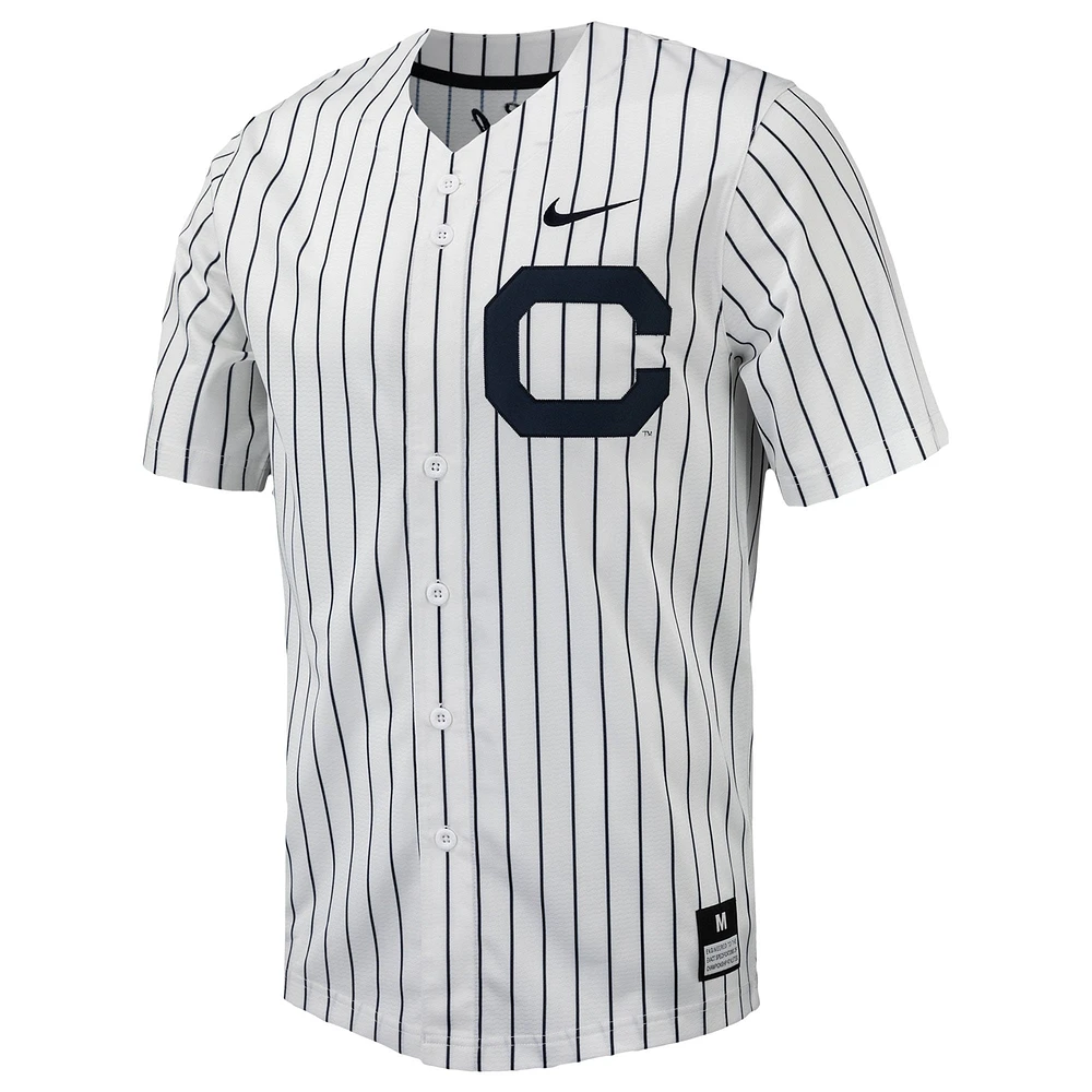 Maillot de baseball réplique à boutons complets Nike Cal Bears Pinstripe pour homme, blanc/bleu marine