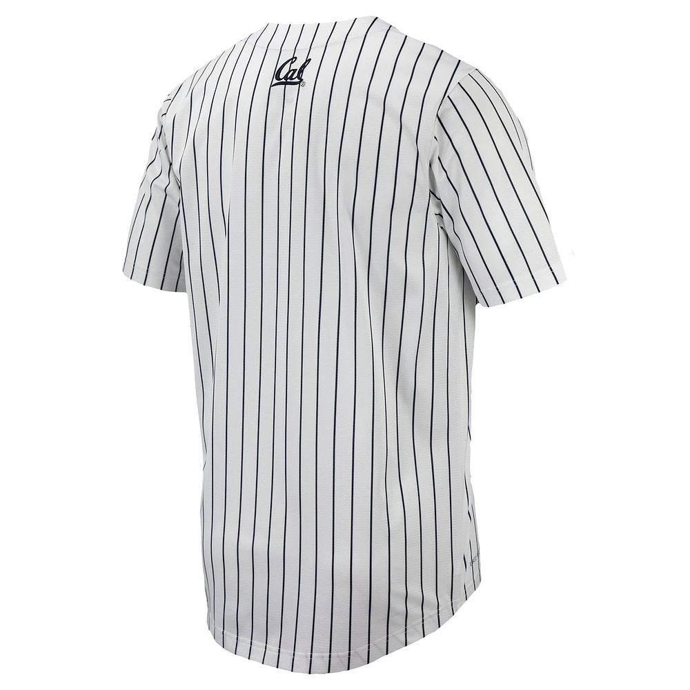 Maillot de baseball réplique à boutons complets Nike Cal Bears Pinstripe pour homme, blanc/bleu marine