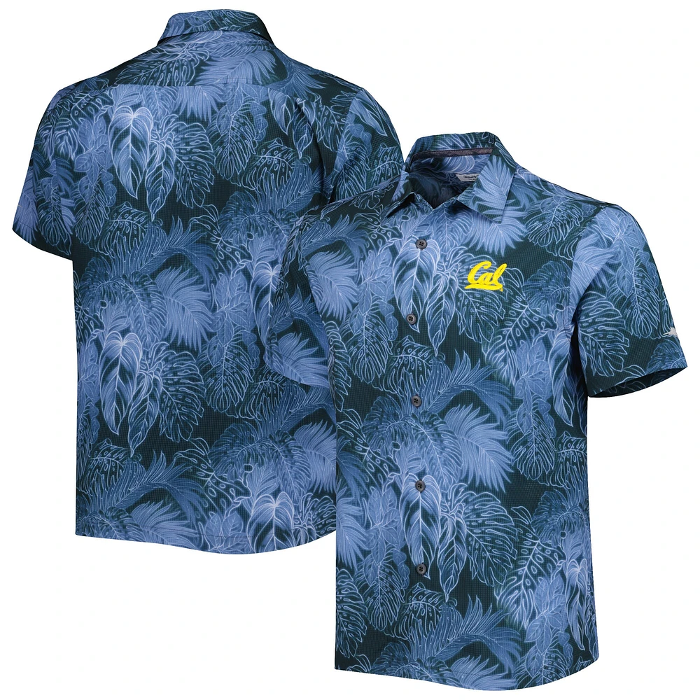 Chemise de camp boutonnée pour homme Tommy Bahama Navy Cal Bears Coast Luminescent Fronds IslandZone