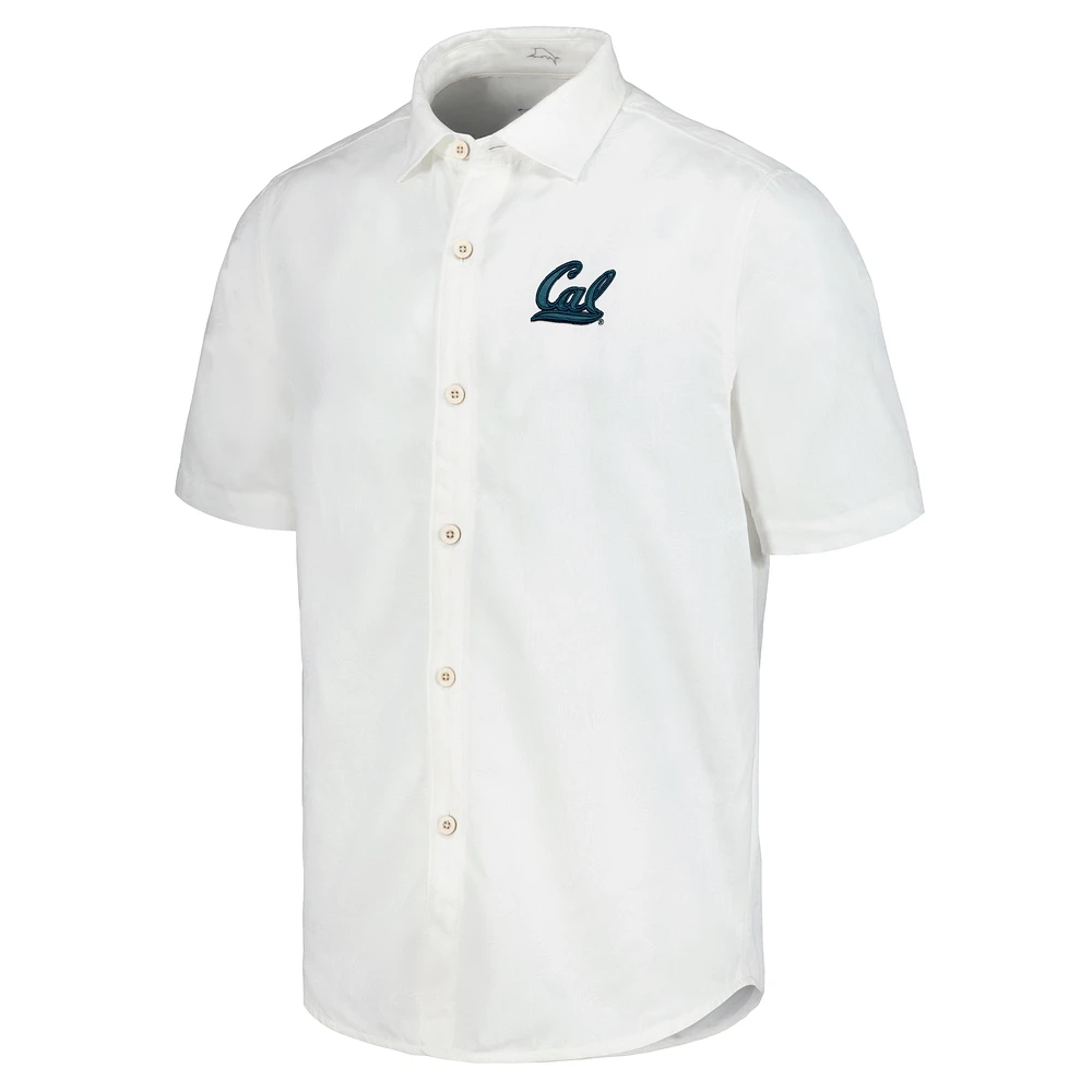 Chemise boutonnée Tommy Bahama White Cal Bears Coconut Point Palm Vista IslandZone Camp pour hommes