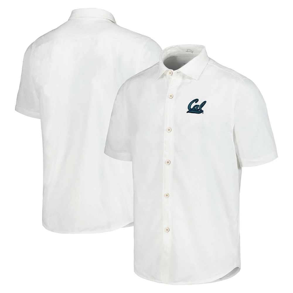 Chemise boutonnée Tommy Bahama White Cal Bears Coconut Point Palm Vista IslandZone Camp pour hommes