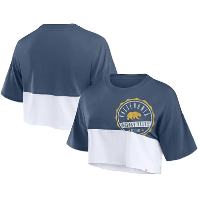 T-shirt court surdimensionné avec badge Colorblock Fanatics pour femmes, bleu marine/blanc