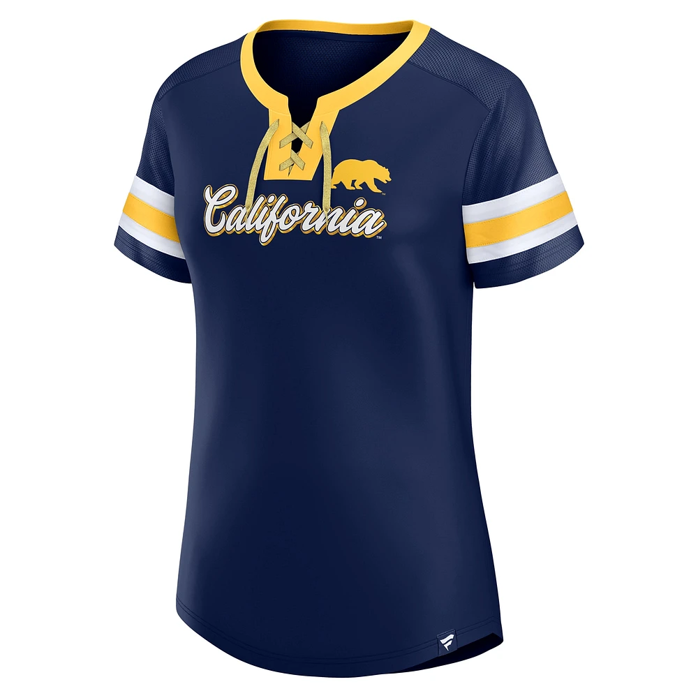 Women's Fanatics  Navy Cal Bears Iconic Athena Lace-Up T-Shirt