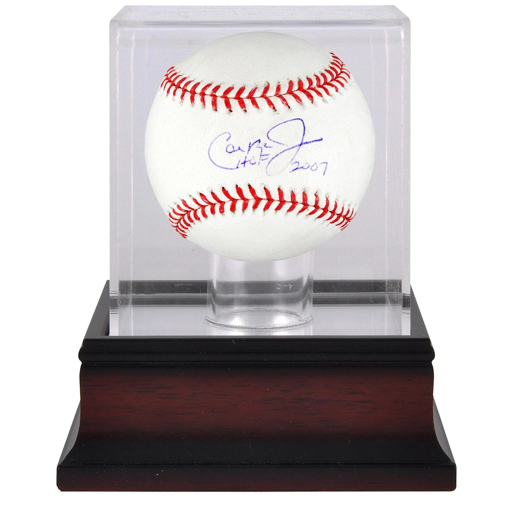 Cal Ripken Jr Baltimore Orioles Autographed Baseball with "HOF 2007" Inscription and Mahogany Baseball Display Case