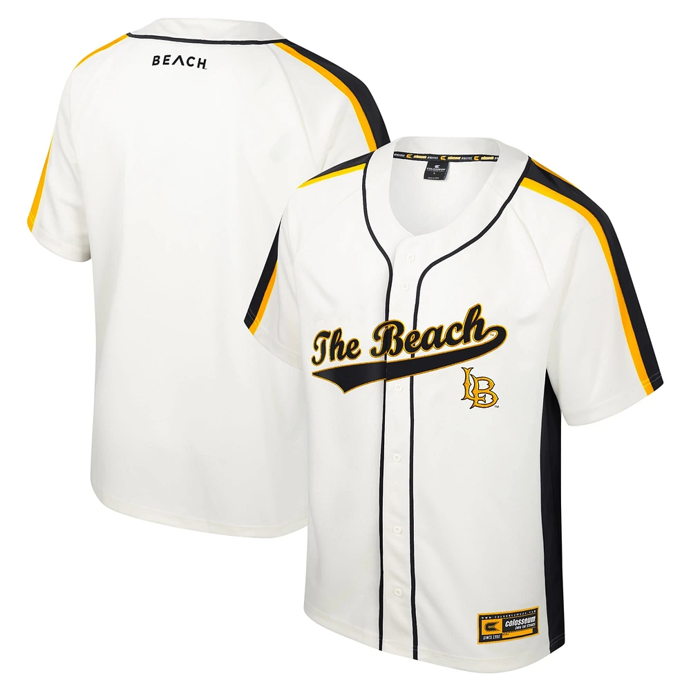 Men's Colosseum Cream Cal State Long Beach The Ruth Button-Up Baseball Jersey